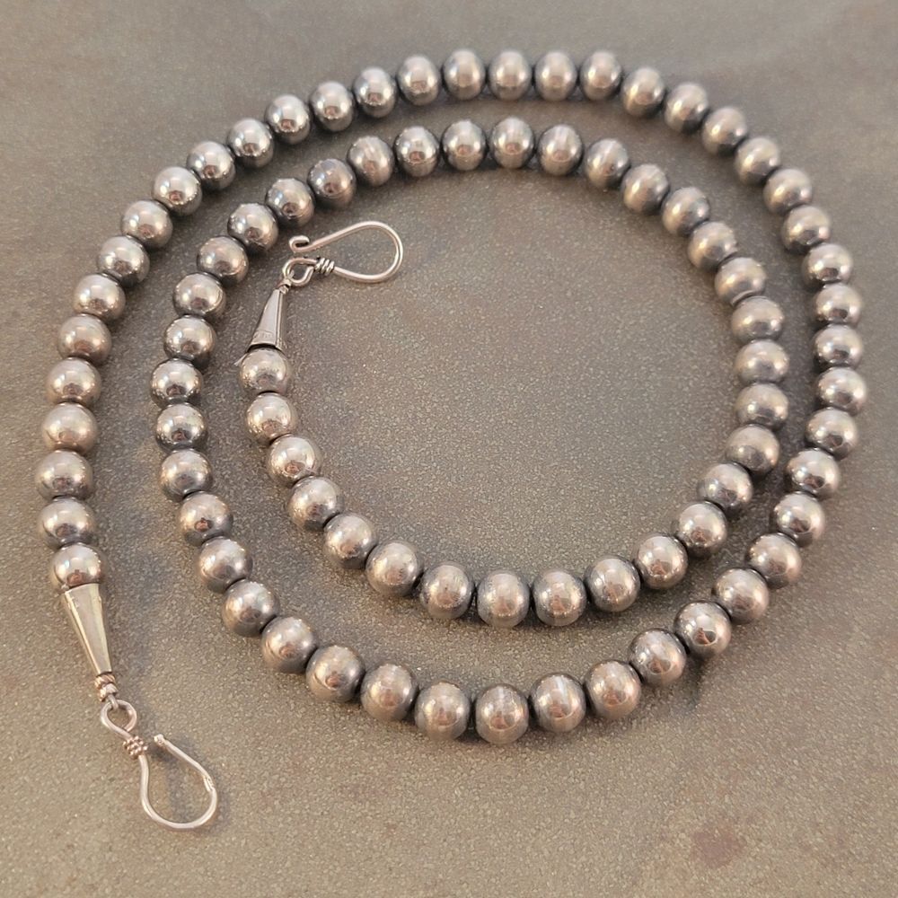 Sterling Southwestern Desert Pearl 8mm Bead Ball Necklace